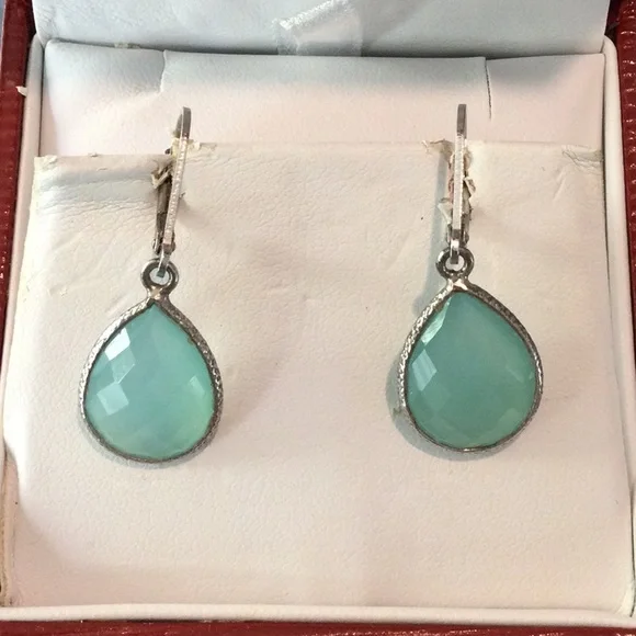 Lever back chalcedony blue/ green sterling earrings - Picture 1 of 1
